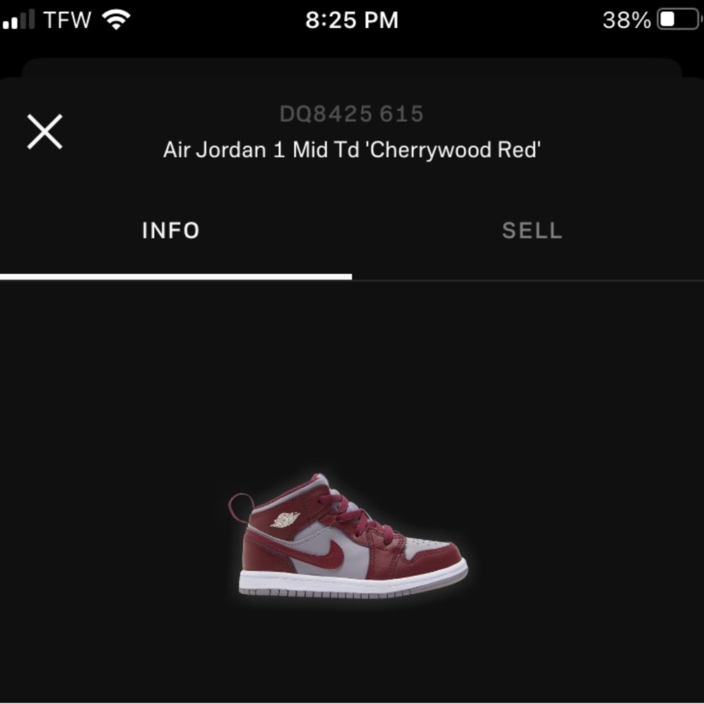 Jordan 1 mid cherrywood red toddler 10 nwt.